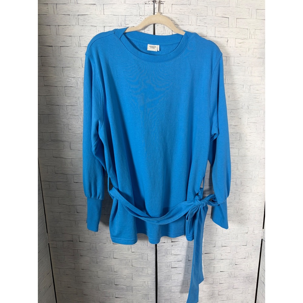 Jacqueline de Yong Womens Sweatshirt Blue Belted Crew Neck Long Sleeve Cozycore